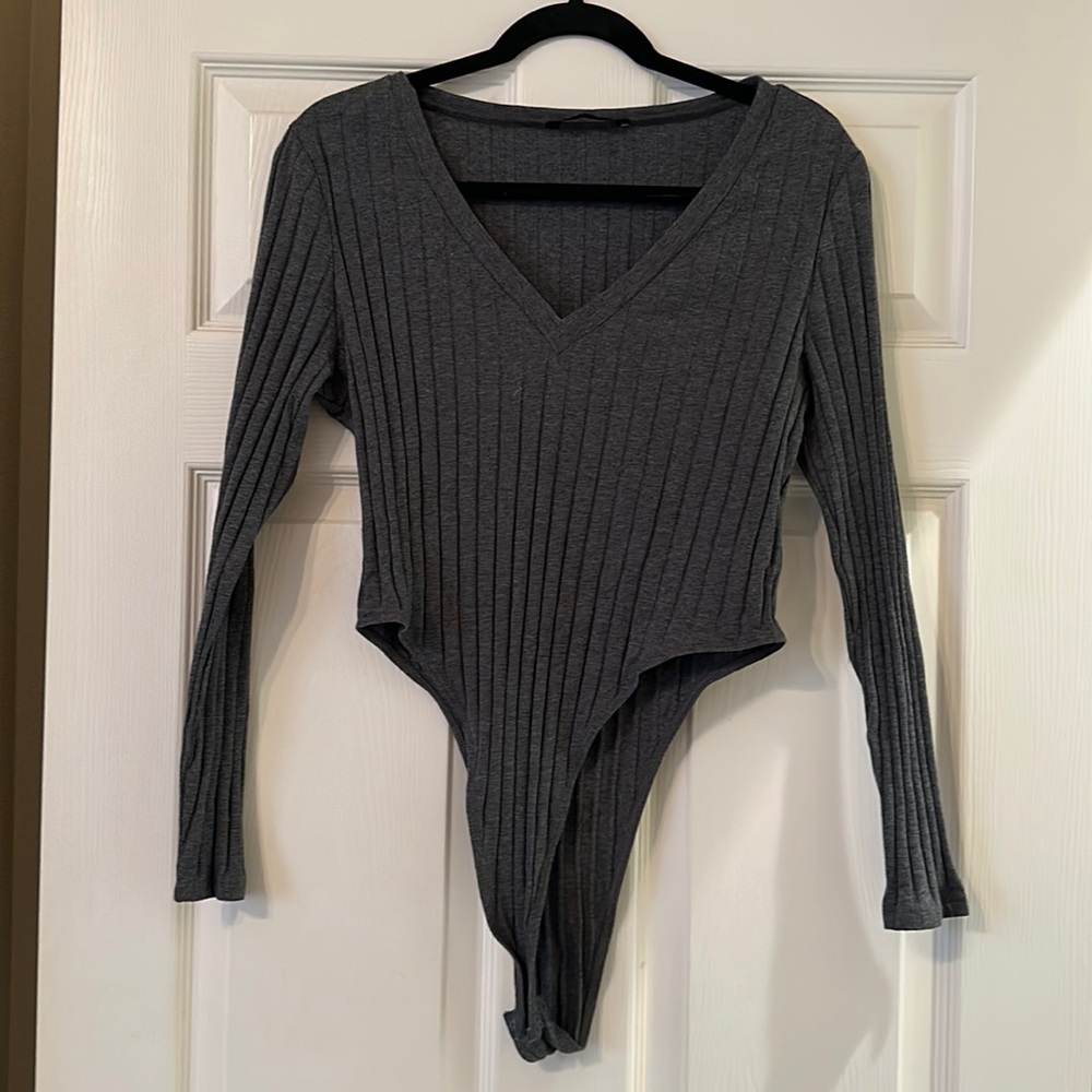 SHEIN gray long sleeve bodysuit